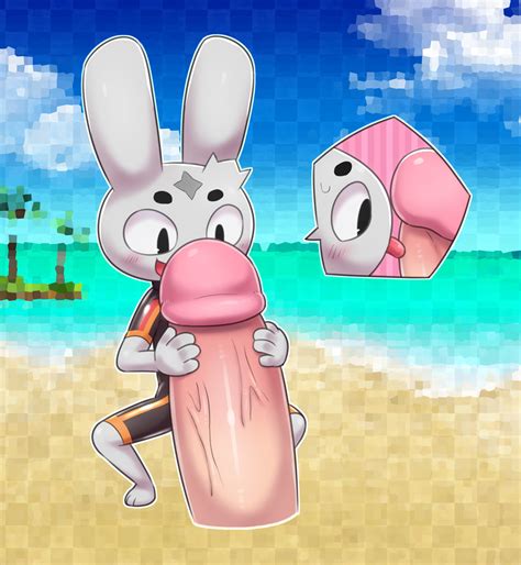 Rule 34 Beach Blush Blush Lines Clothing Genitals Hi Res Lagomorph Latex Leporid Licking Male