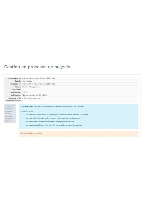 Examen Semana 2 Segunda Vuelta Gestión En Procesos De Negocio Gestion En Procesos De Negocios