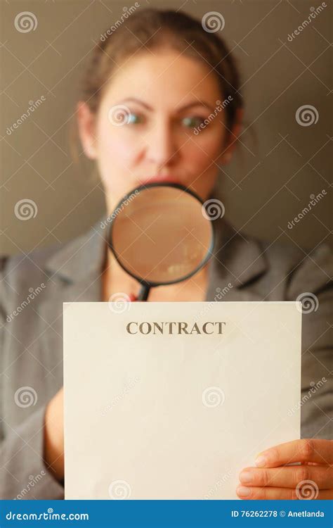 Business Woman With Contract And Loupe Stock Photo Image Of Check