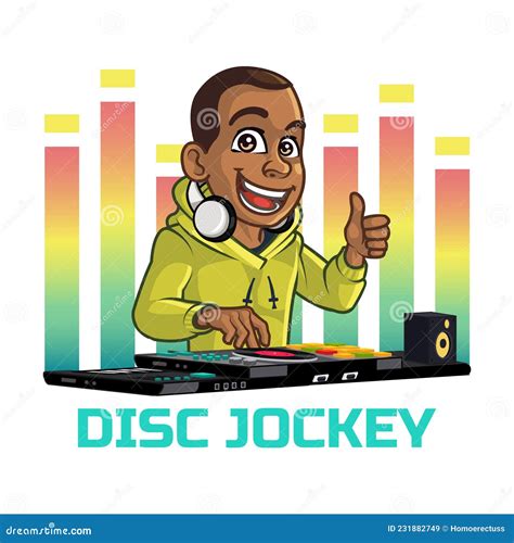 Black Afro American Boy Disc Jockey DJ Cartoon Logo Stock Vector ...