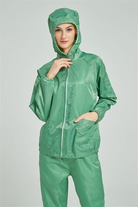 Esd Garment With Conductive Carbon Filament China Antistatic Hooded