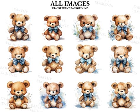 Cute Watercolor Teddy Bear Clipart Bundle For Crafts And Designs Instant Download Digital