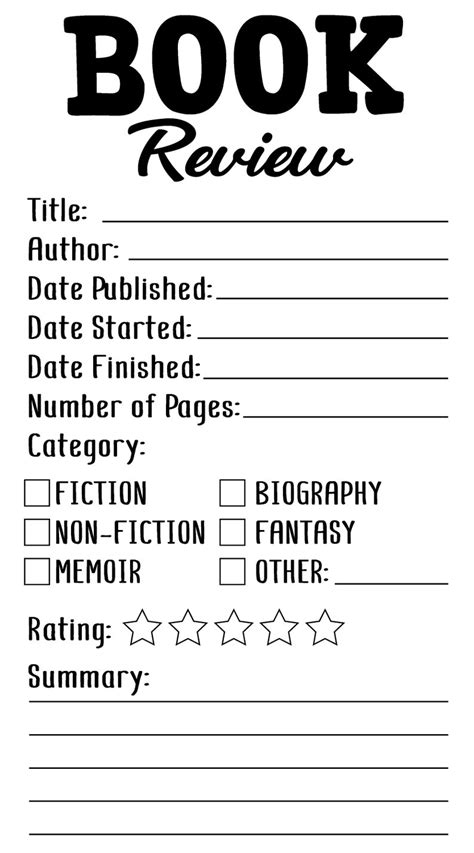 Book Review Template Printable Etsy