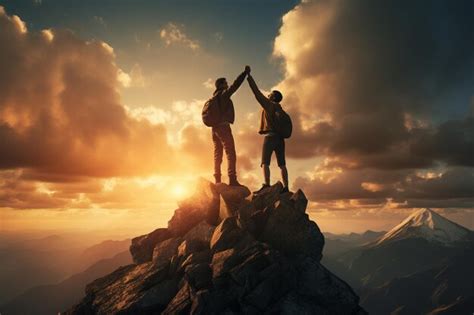 Premium Ai Image Couple Of Hikers With Backpacks Standing On Top Of A