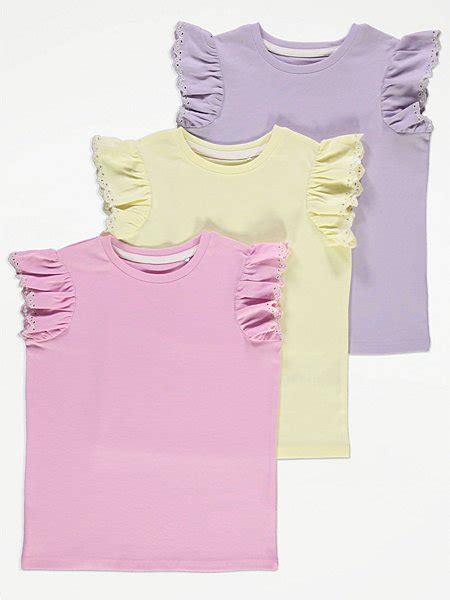 Ribbed Frill Sleeve Tops 2 Pack Kids George At Asda