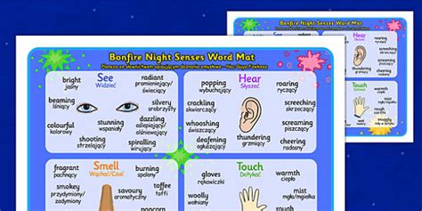 Bonfire Night Senses Word Mat Polish Translation Twinkl