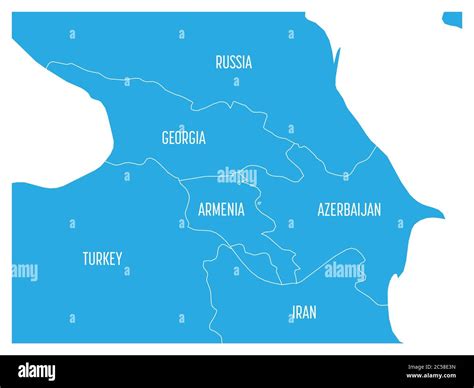 Map of Caucasian region with states of Georgia, Armenia, Azerbaijan, Russia Turkey and Iran ...