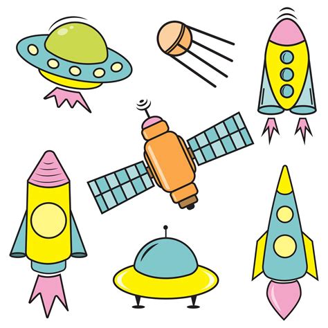 A Set Of Space Isolated Icons Of Planets Satellites UFOs And Rockets