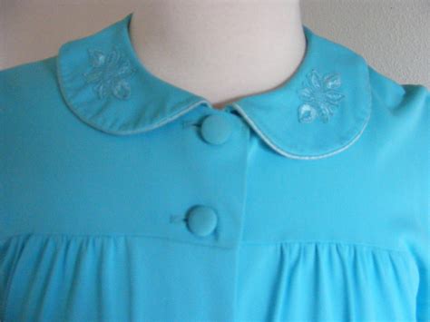 Vintage 1960 S Turquoise Blue Lingerie Robe 60s Nightgown Cover Up Full Length Robe Satiny