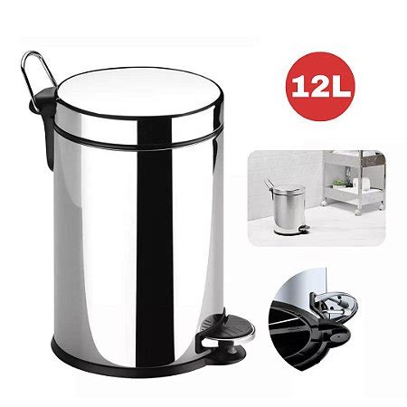 Kit 2 Lixeiras Inox Cozinha E Banheiro 12 Litros Pedal Balde