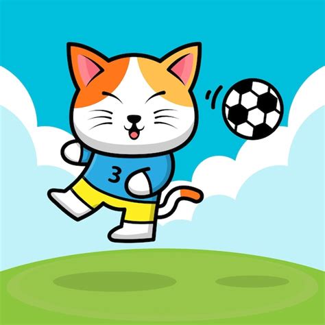 Premium Vector Cute Cat Playing Soccer Ball Cartoon Illustration