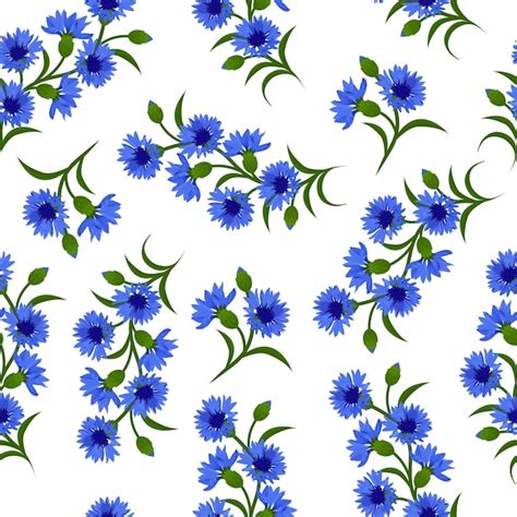 Premium Vector Vector Seamless Pattern With Blue Cornflowers On White