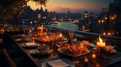 Premium Photo | Candle light dinner to a restaurant night view in the ...