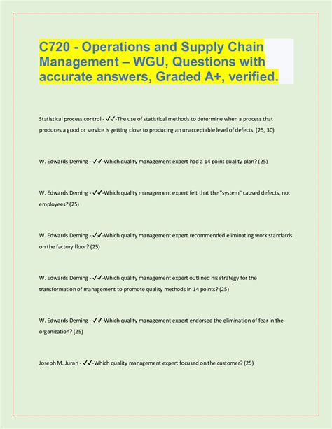 C720 Operations And Supply Chain Management WGU Questions With