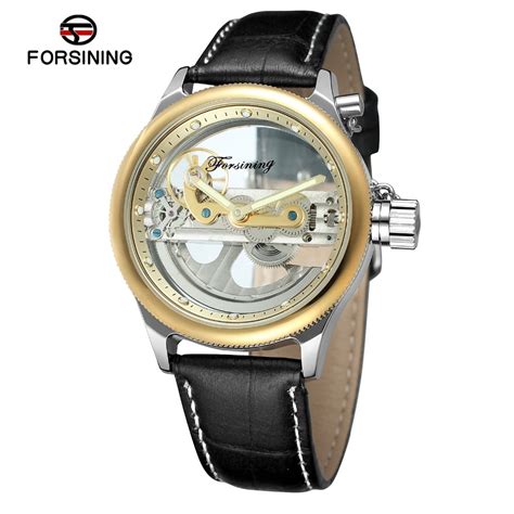 Forsining Hollow Out Automatic Mechanical Men Genuine Leather Wrist