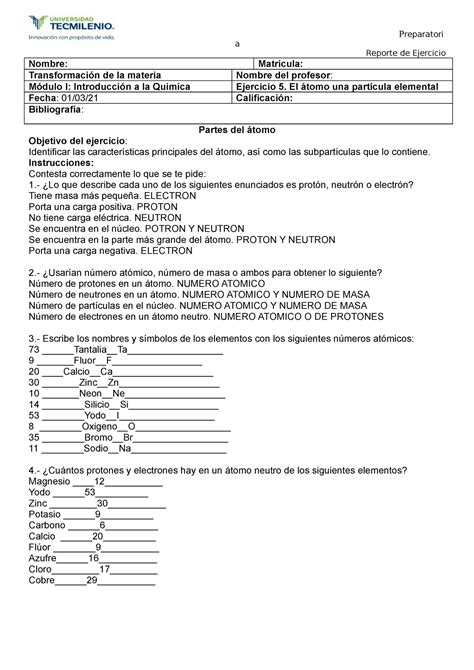 Ejercicio Transformaci N De La Materia Semestre A Reporte