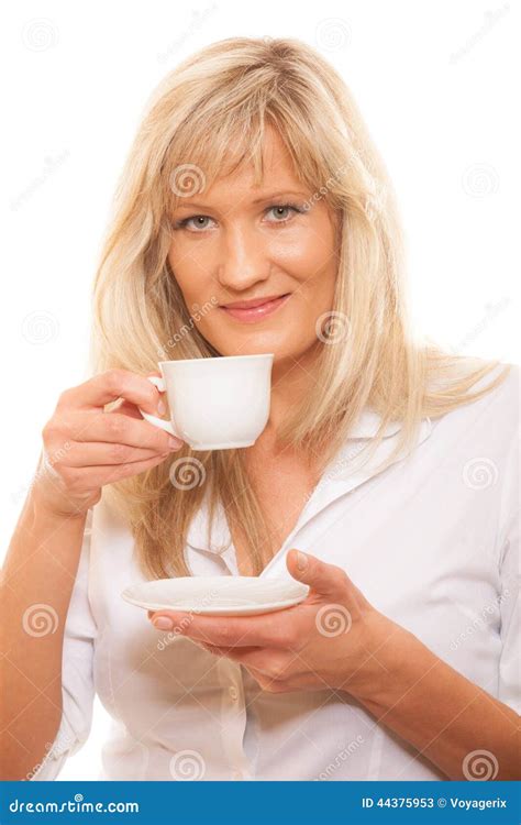 Mature Woman Drinking Tea Or Coffee Stock Image Image Of Person Time 44375953