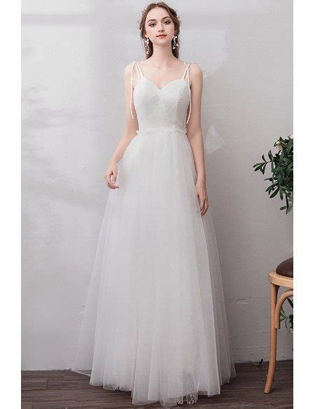 Simple Aline Long Tulle Beach Wedding Dress Boho With Spaghetti Straps