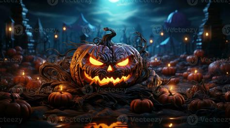 Halloween pumpkins in the graveyard on the spooky Night. Halloween ...