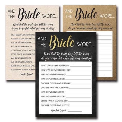 And The Bride Wore Bridal Shower Game Set Of 5 Aesthetic Journeys