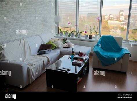 Mess In Living Room Of Apartment Stock Photo Alamy