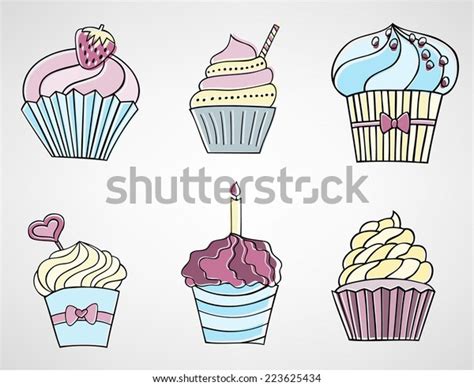 Hand Drawn Cupcakes Set Stock Vector Royalty Free 223625434