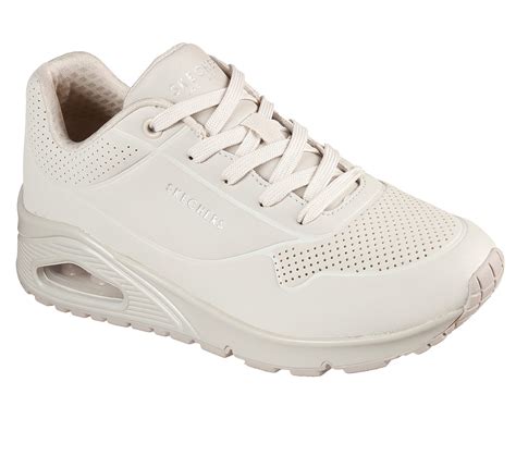 Skechers Ladies 73690 Ofwt Street Uno Stand On Air Off White Trainers Chequers Shoes