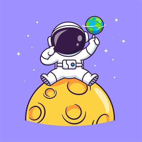 Astronauta Bonito Jogando Bola De Planeta Na Lua Desenho Animado Cone