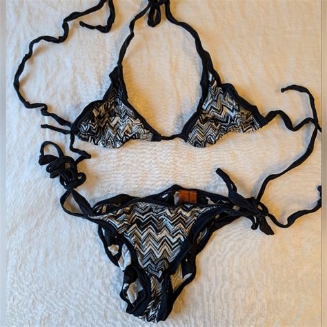 Missoni Swim Missoni Black And White Classic Knit String Bikini
