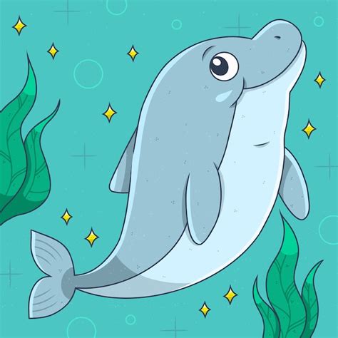 Handgezeichnete Cartoon Delphin Illustration Premium Vektor