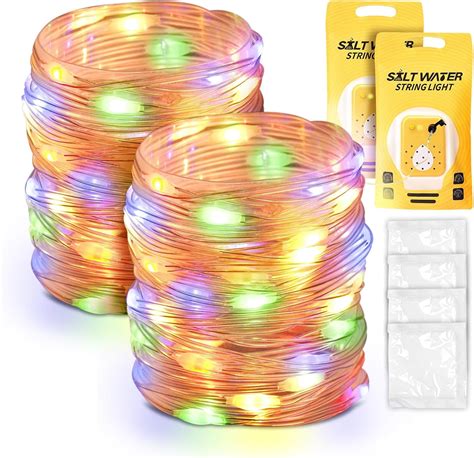 2 Pack LED String Lights with Salt Water-Powered Battery,Waterproof ...