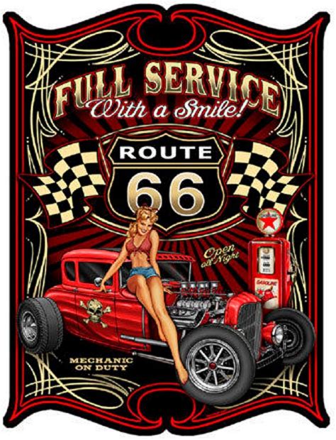 Full Service Route Hot Rod Pinup Girl Art On Metal Sign Etsy