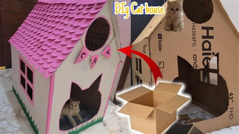 Diy Cat House Cardboard Craft Diy Cardboard Cat House Diy Craft How