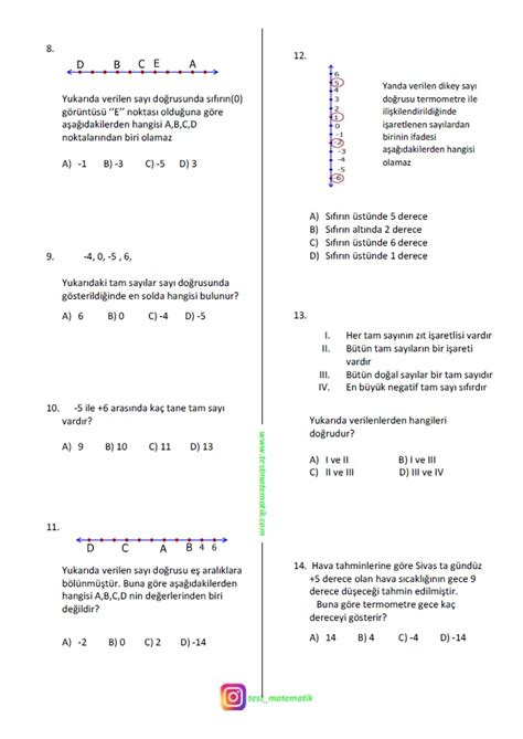 Sinif Tam Sayilari Sayi Do Rusunda G Sterme Test Matematik