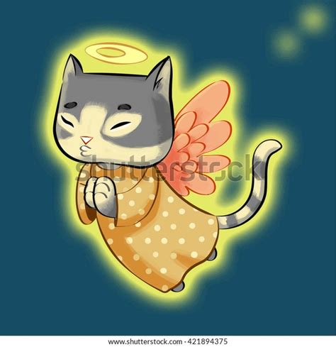 Illustration Cute Kitten Guardian Angel Stock Vector Royalty Free 421894375 Shutterstock