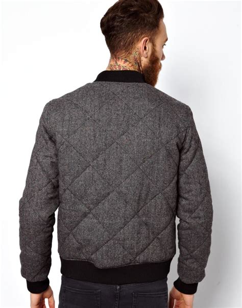 Asos Quilted Wool Bomber Jacket In Gray For Men Grey Lyst