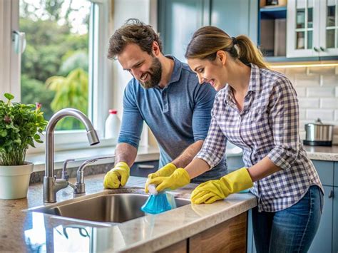 Premium Photo The Husband Helps His Wife By Cleaning And Disinfecting