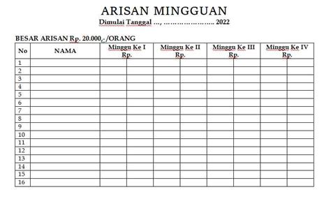 Contoh Format Arisan Bulanan Berkas Belajar Riset