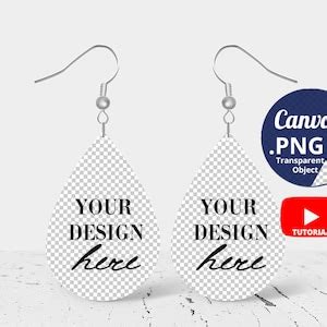 Teardrop Earrings Mockup Canva PNG Two Drop Earrings Mockup Pair