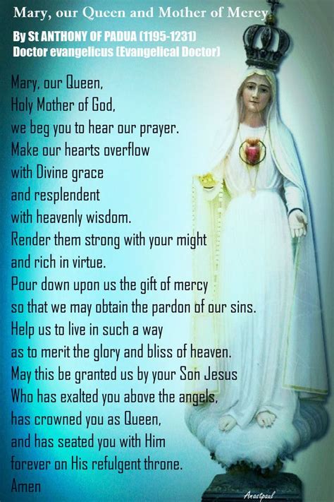 Mary Our Queen And Mother Of Mercy By St Anthony Of Padua