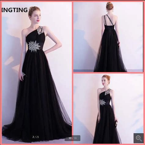 Robe De soirée en tulle noire ligne a asymétrique épaule dénudée