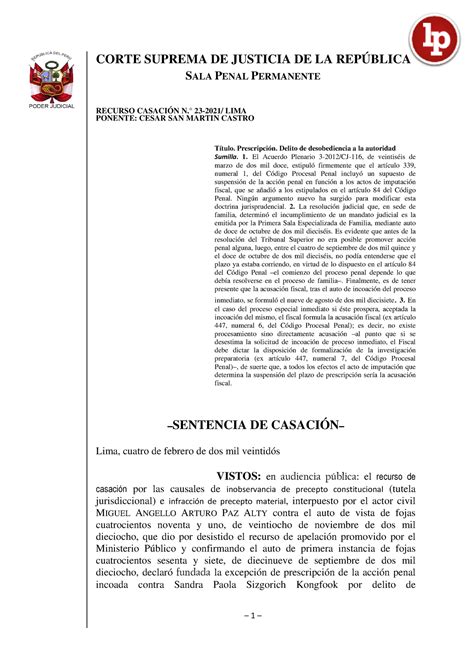 Casacion 23 2021 Lima Lpderecho Corte Suprema De Justicia De La