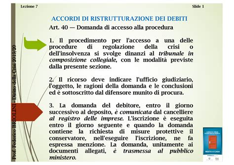 Lezione 7 Slide Lezioni ACCORDI DI RISTRUTTURAZIONE DEI DEBITI Art