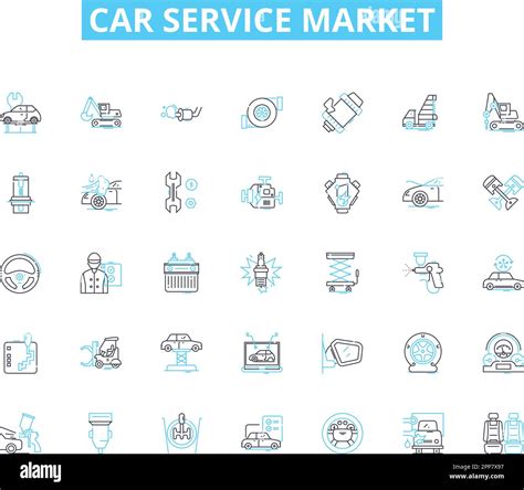 Mercado De Servicio De Coches Iconos Lineales Fijados Mantenimiento