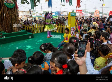 Hundreds of cheering children played with Halum, Ikri, Tuktuki and Shiku, characters of popular ...