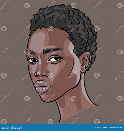 African Woman Face Portrait Cartoon Style Vector Illustration Stock Vector Illustration Of