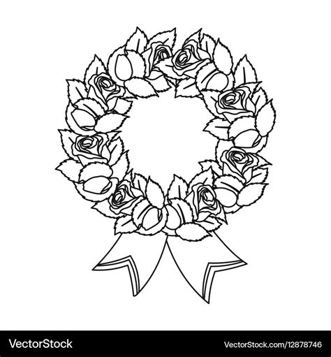 Funeral Wreath Icon In Outline Style Isolated On Vector Image