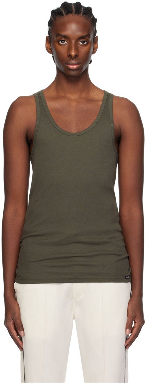 Khaki Ribbed Tank Top By TOM FORD On Sale