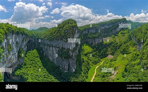 Panorama Of The Gorge Valley And Karst Limestone Rock Formations In