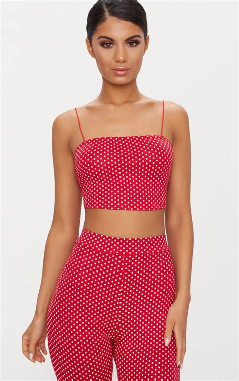 Red Polka Dot Spaghetti Strap Crop Top Spaghetti Strap Crop Top Cute Crop Tops Crop Tops Women